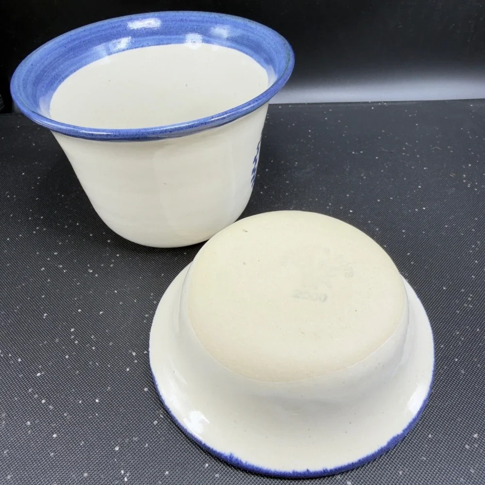 Brinker‎ Pots Dip Crock Set Blue Heart Stoneware Pottery Kansas City 2000s 2pc